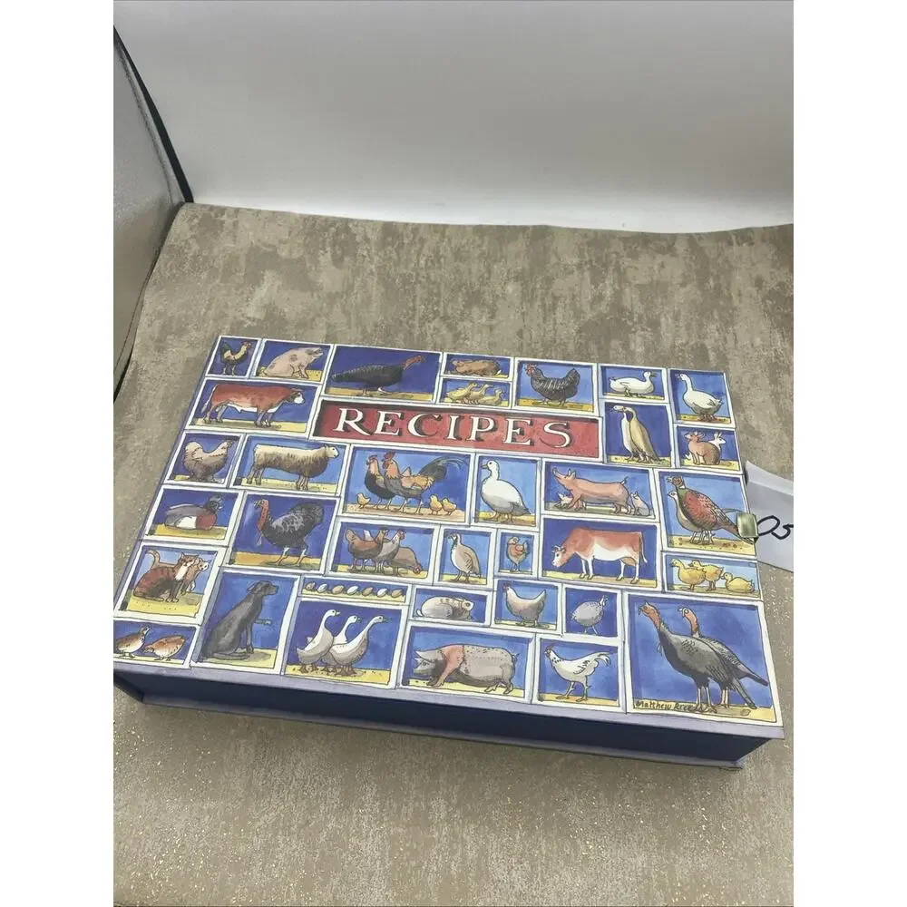 Cardboard Recipe Box With Farm Animal Theme 11.25”X 7.5”X 2.25”